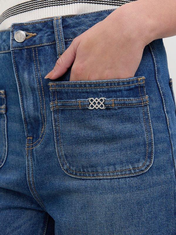 Pomelo Pomelo Wide Leg Cropped Jeans - Blue