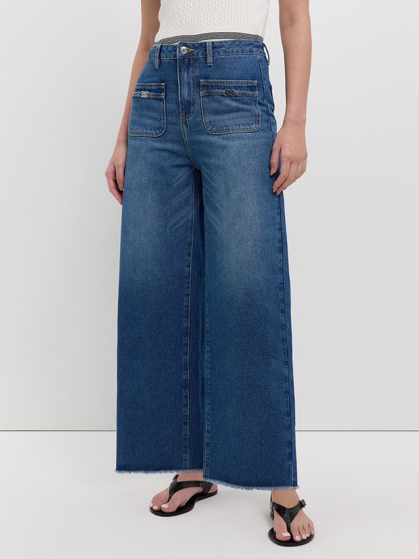 pomelo Pomelo Wide Leg Cropped Jeans - Blue