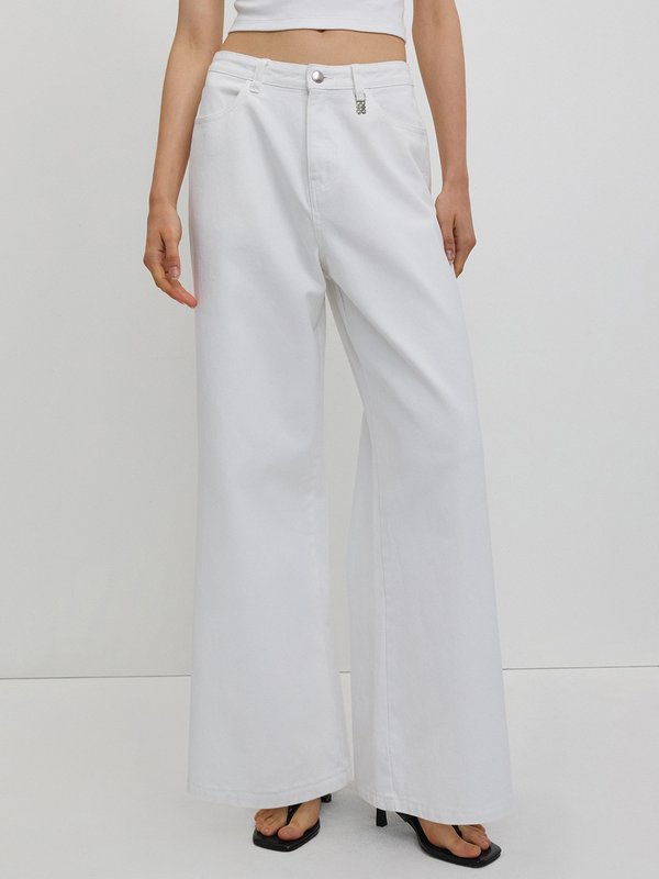 Pomelo Pomelo Wide-Leg Denim Trousers - White