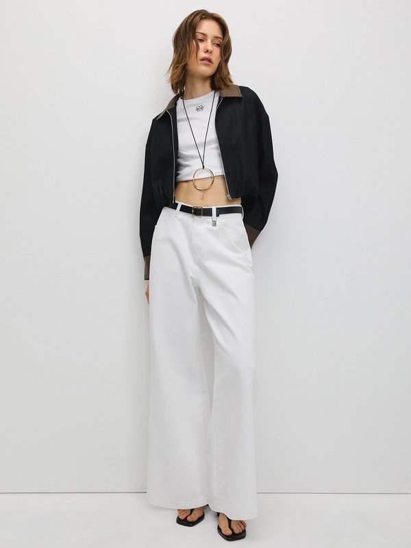 Pomelo Pomelo Wide-Leg Denim Trousers - White
