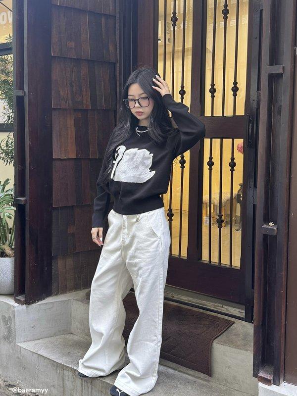 pomelo Pomelo Wide-Leg Denim Trousers - White