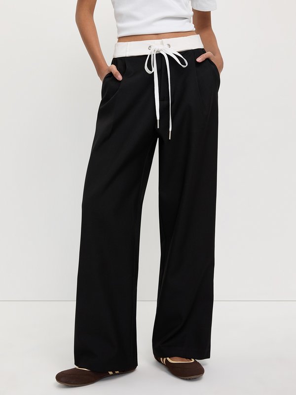pomelo Pomelo Wide-Leg Drawstring Trousers - Black