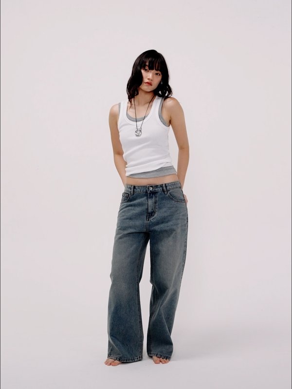 pomelo Pomelo Wide Leg Jeans - Blue