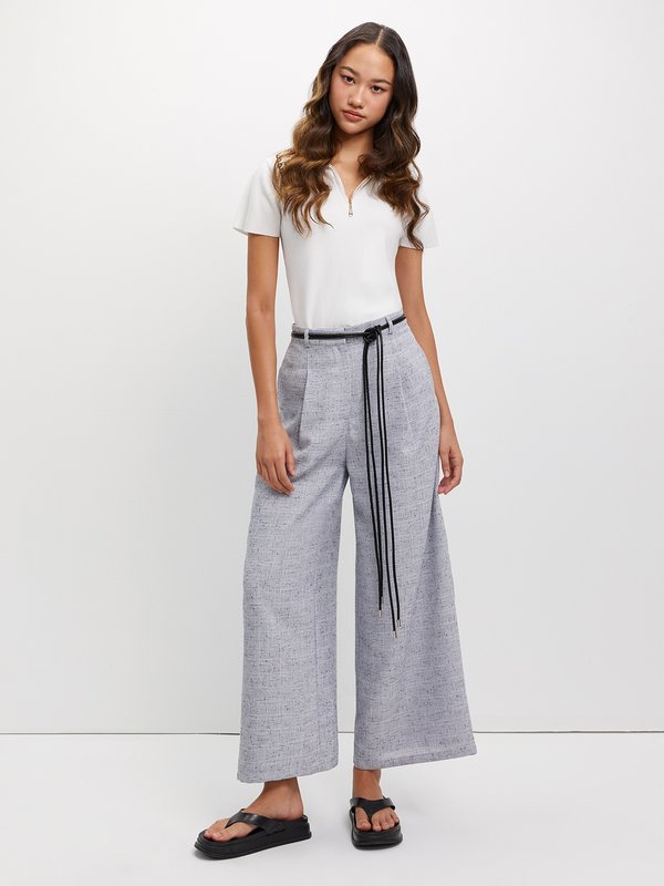 Pomelo Pomelo Wide Leg Pleated Pants - Grey
