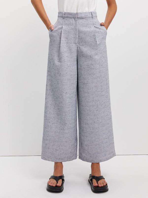 pomelo Pomelo Wide Leg Pleated Pants - Grey