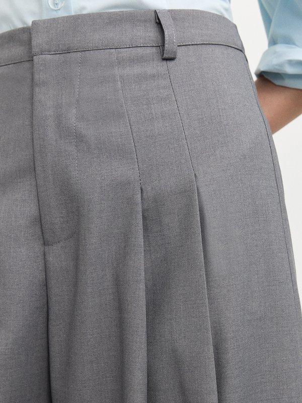 Pomelo Pomelo Wide Leg Pleated Trousers - Light Grey