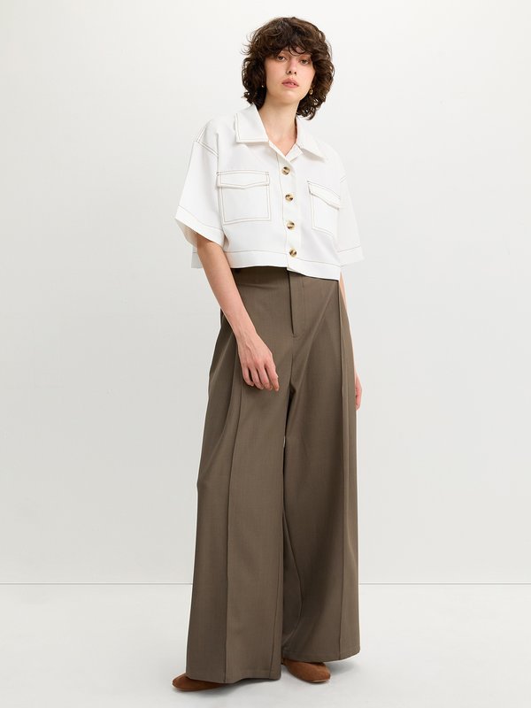 Pomelo Pomelo Wide Leg Trousers - Taupe