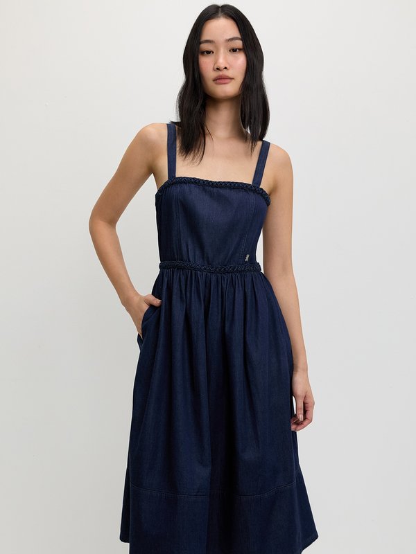 Pomelo Pomelo Woven Trim Dress - Dark Blue