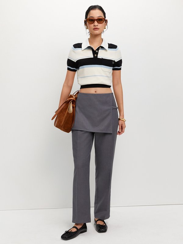 Pomelo Pomelo Wrap Front Trousers - Light Grey