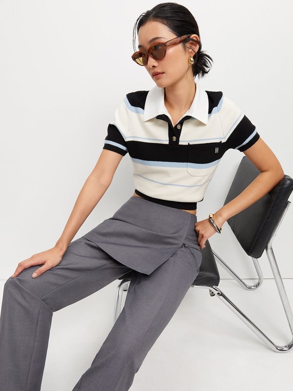 Pomelo Pomelo Wrap Front Trousers - Light Grey