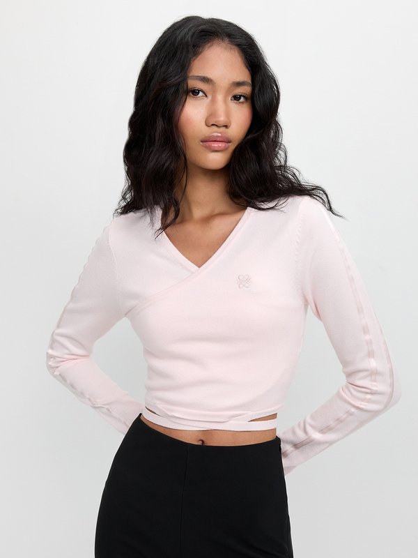pomelo Pomelo Wrap V-Neck Top - Light Pink