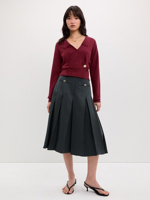Pomelo Pomelo Wrapped Knit Top - Maroon Red