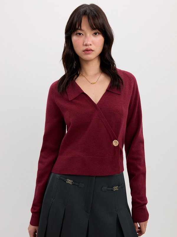 pomelo Pomelo Wrapped Knit Top - Maroon Red