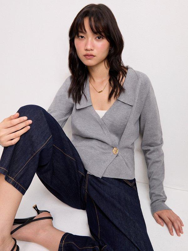 Pomelo Pomelo Wrapped Knit Top - Mid Grey