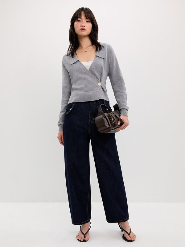 Pomelo Pomelo Wrapped Knit Top - Mid Grey