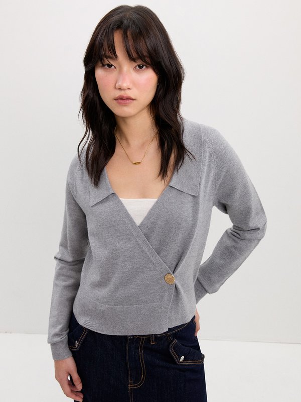 pomelo Pomelo Wrapped Knit Top - Mid Grey