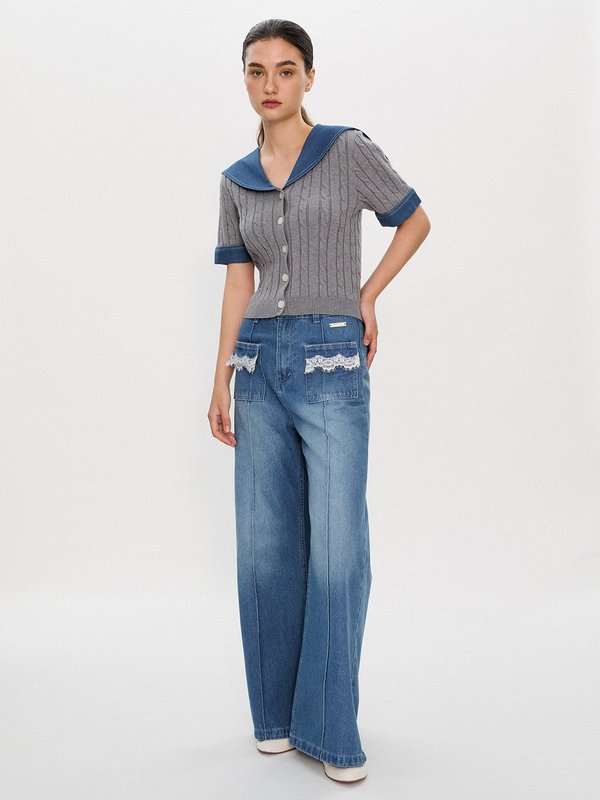 Pomelo Pomelo Pomelo. X Janesuda Cable Knit Top - Dark Grey