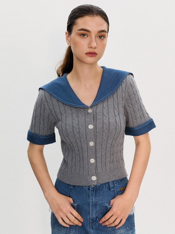 Pomelo Pomelo Pomelo. X Janesuda Cable Knit Top - Dark Grey