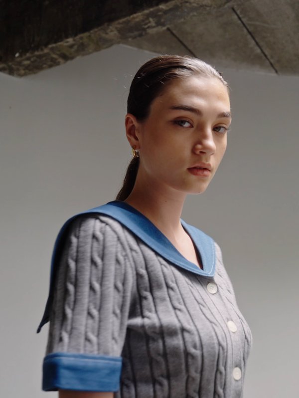 pomelo Pomelo Pomelo. x Janesuda Cable Knit Top - Dark Grey