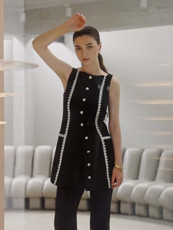 Pomelo Pomelo Pomelo. X Janesuda Contrast Trim Lace Dress - Black