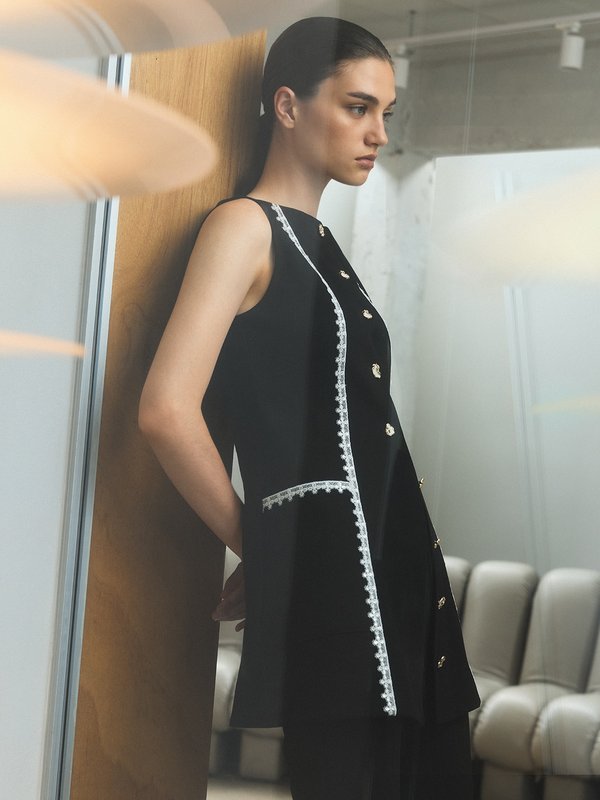 Pomelo Pomelo Pomelo. X Janesuda Contrast Trim Lace Dress - Black