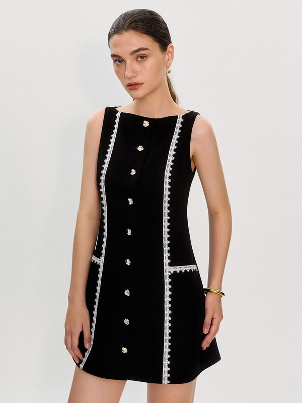 Pomelo Pomelo Pomelo. X Janesuda Contrast Trim Lace Dress - Black