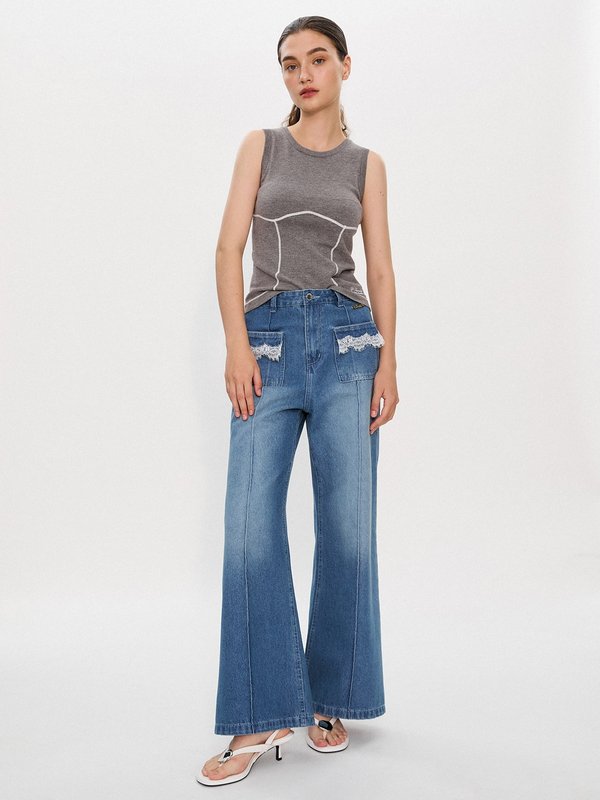 Pomelo Pomelo Pomelo. X Janesuda Contrast Trim Top - Mid Grey