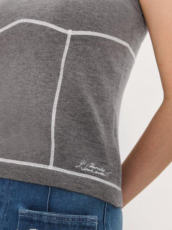 Pomelo Pomelo Pomelo. X Janesuda Contrast Trim Top - Mid Grey