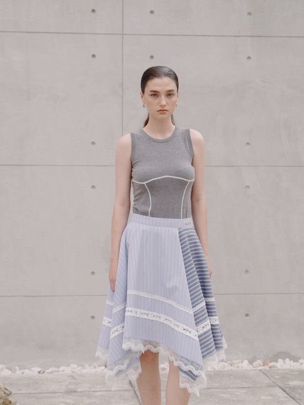 pomelo Pomelo Pomelo. x Janesuda Contrast Trim Top - Mid Grey