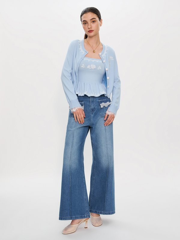 Pomelo Pomelo Pomelo. X Janesuda Embroidered Peplum Top - Baby Blue