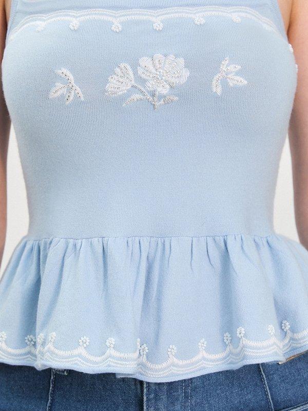 Pomelo Pomelo Pomelo. X Janesuda Embroidered Peplum Top - Baby Blue