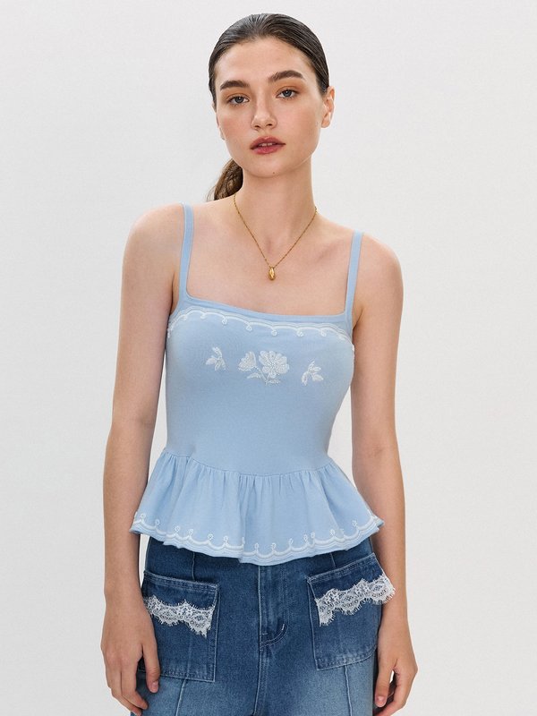 pomelo Pomelo Pomelo. x Janesuda Embroidered Peplum Top - Baby Blue