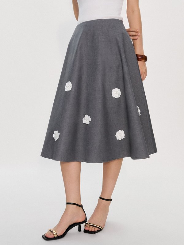 Pomelo Pomelo Pomelo. X Janesuda Floral Applique Skirt - Mid Grey