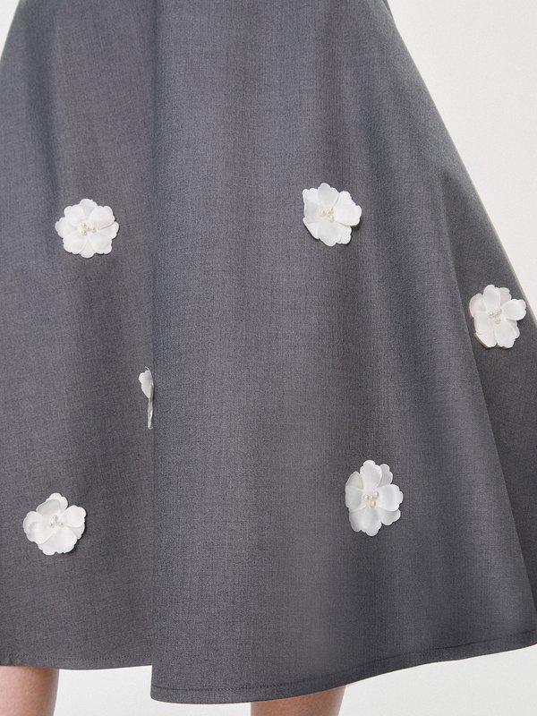 Pomelo Pomelo Pomelo. X Janesuda Floral Applique Skirt - Mid Grey