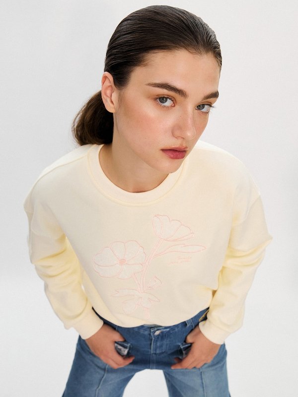 Pomelo Pomelo Pomelo. X Janesuda Floral Embroidery Sweatshirt - Cream