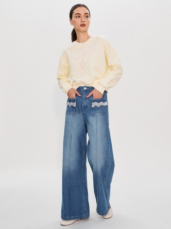 Pomelo Pomelo Pomelo. X Janesuda Floral Embroidery Sweatshirt - Cream