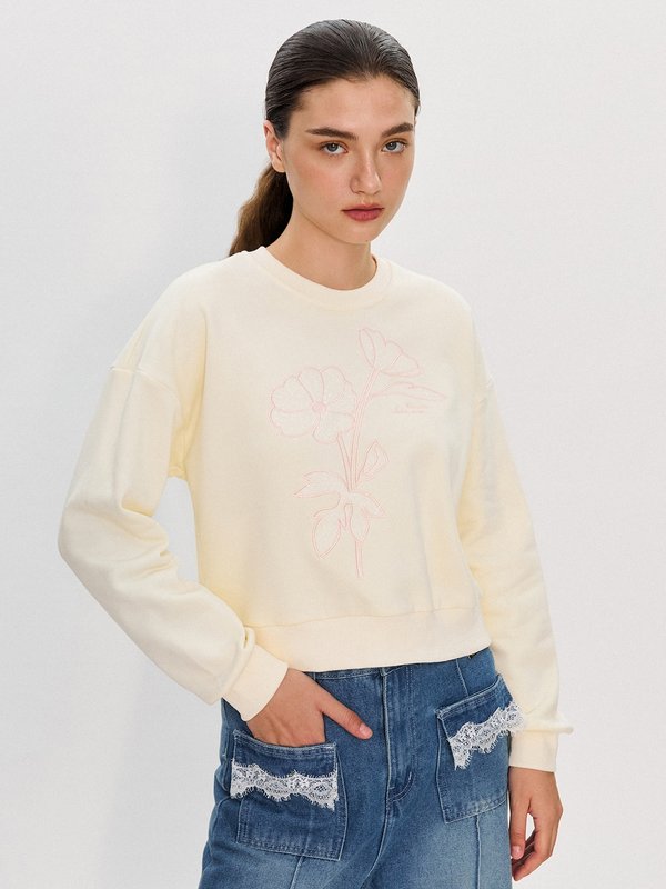 pomelo Pomelo Pomelo. x Janesuda Floral Embroidery Sweatshirt - Cream
