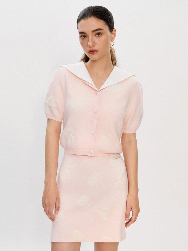 Pomelo Pomelo Pomelo. X Janesuda Floral Knit Skirt - Light Pink