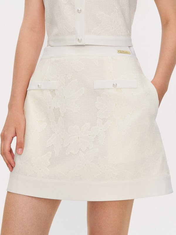 pomelo Pomelo Pomelo. x Janesuda Floral Lace Skirt - Beige