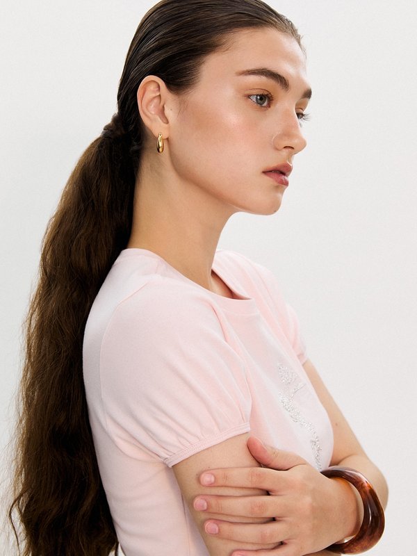 Pomelo Pomelo Pomelo. X Janesuda Floral Puff Sleeve Top - Light Pink