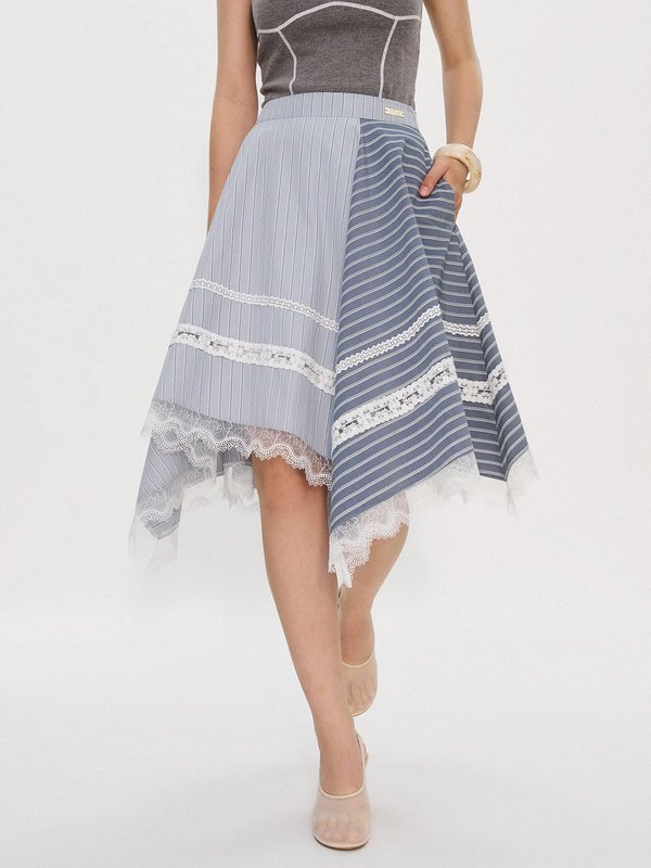 Pomelo Pomelo Pomelo. X Janesuda Lace Asymmetric Skirt - Blue