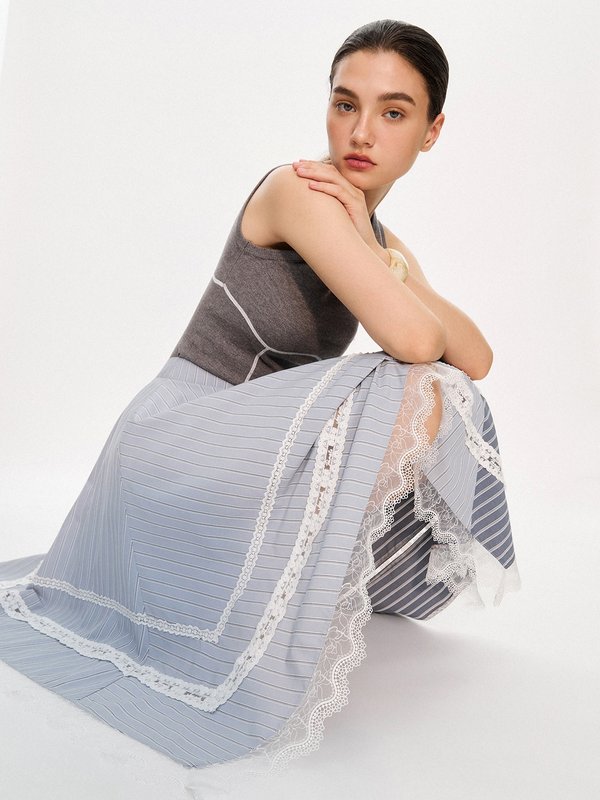 Pomelo Pomelo Pomelo. X Janesuda Lace Asymmetric Skirt - Blue