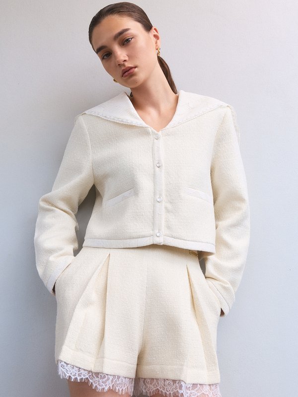 Pomelo Pomelo Pomelo. X Janesuda Pleated Lace Trim Shorts - Cream