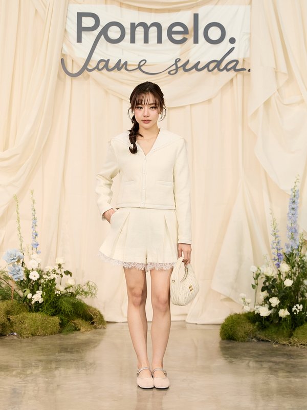 pomelo Pomelo Pomelo. x Janesuda Pleated Lace Trim Shorts - Cream