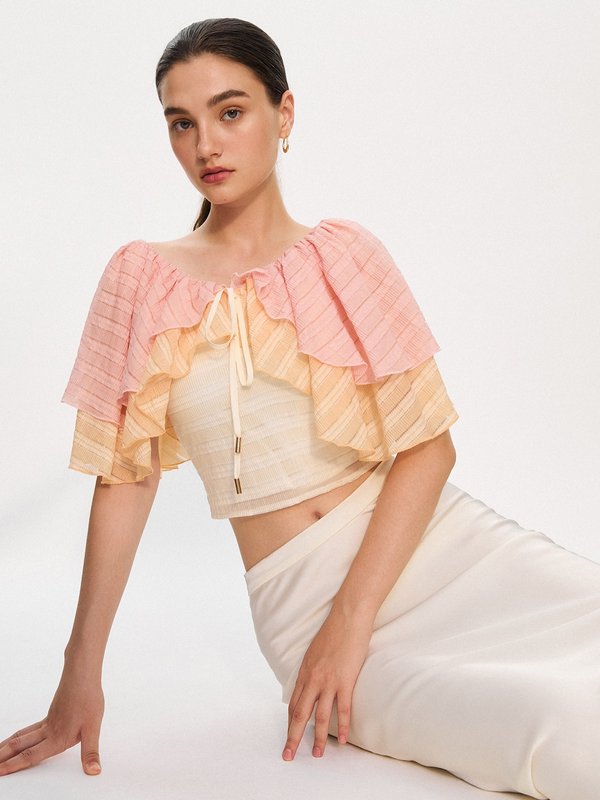 pomelo Pomelo Pomelo. x Janesuda Ruffle Crop Top - Multi Color