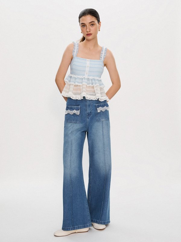 Pomelo Pomelo Pomelo. X Janesuda Ruffled Tiered Top - Baby Blue
