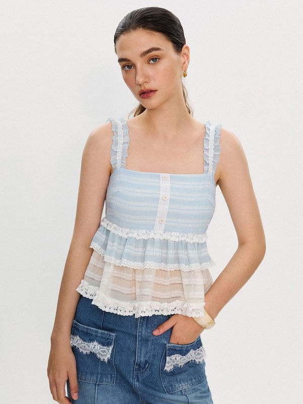 pomelo Pomelo Pomelo. x Janesuda Ruffled Tiered Top - Baby Blue