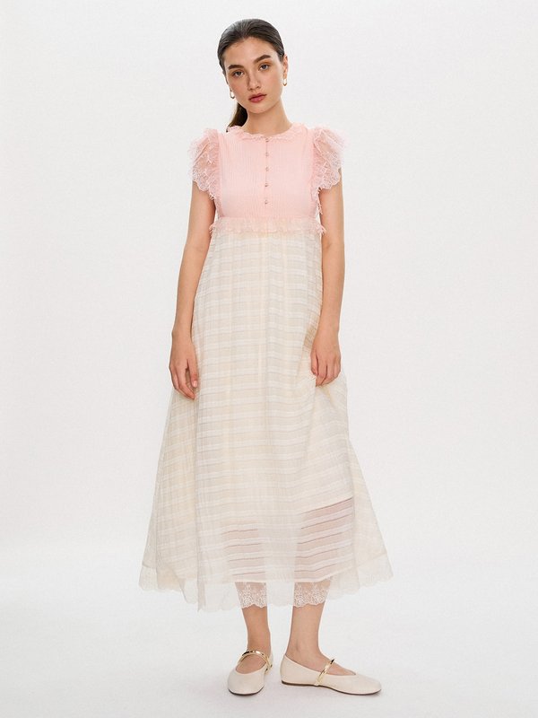 Pomelo Pomelo Pomelo. X Janesuda Striped Lace Dress - Cream