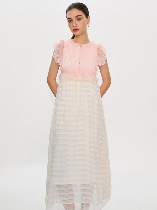 pomelo Pomelo Pomelo. x Janesuda Striped Lace Dress - Cream