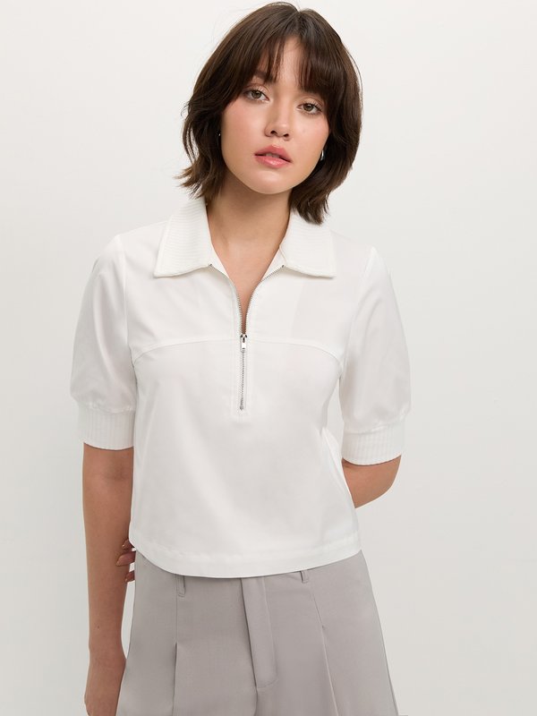 Pomelo Pomelo Zip Collar Blouse - White